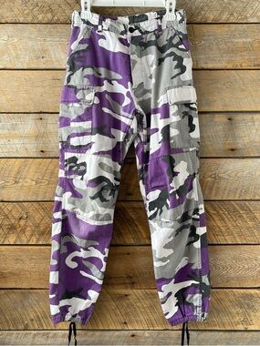 Rothco Pants Purple Camo BDU Cargo Button Fly Drawstring Hem Tactical Sz Small